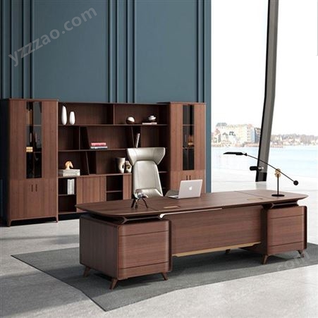 新中式实木办公桌椅组合 240*80*75cm 简约现代大班台 效果定制