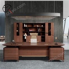 新中式实木办公桌椅组合 240*80*75cm 简约现代大班台 效果定制