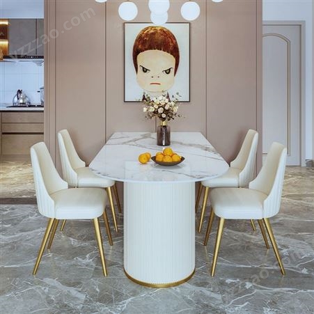 现代轻奢餐桌椅长方形小户型4人家用亮光岩板餐桌饭桌-JJ017