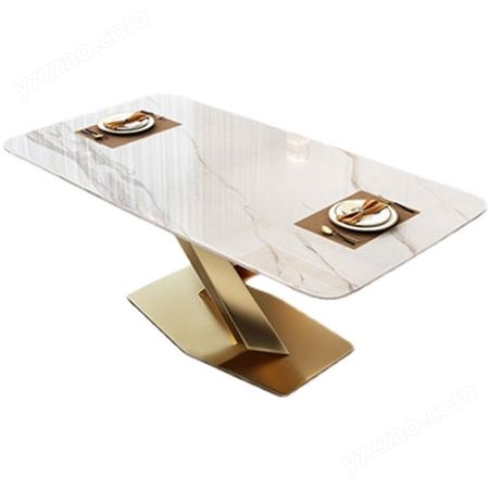 意式轻奢亮光岩板餐桌小户型长方形不锈钢饭桌椅组合-jj012