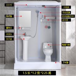广州供应集成淋浴房 方舱卫生间 玻璃钢底座干湿两用整体卫浴