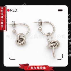 白铜电镀铬色耳环小众网红个性时尚流行不规则对称耳吊饰品厂订购