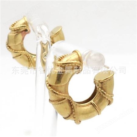 黄铜倒模开口C形麻绳空心耳圈简约流行通耳环半成品配件来图订购