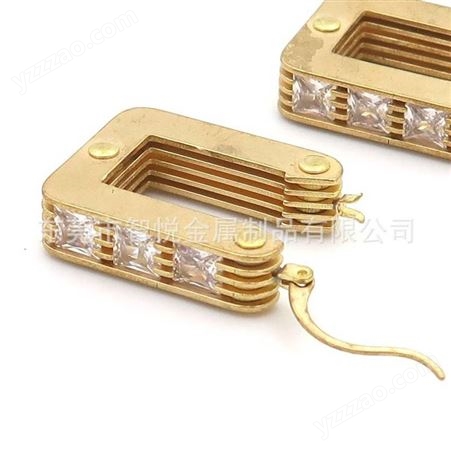 黄铜多层线割片镶嵌水晶石耳环半成品配件小批量来图订购代客电镀