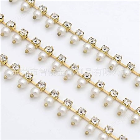 黄铜水滴镶钻混搭塑料珍珠链条东莞服饰半成品配件厂批量来图订购