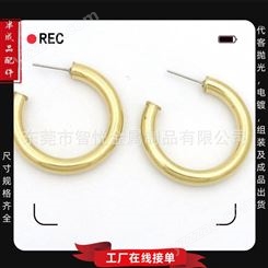 黄铜空心光圈C形耳圈欧美个性时尚铜耳环半成品配件批量来图订购
