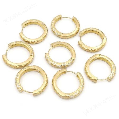 黄铜对开镂空加满钻耳圈代客抛光电镀批量来图订购铜耳环半成品