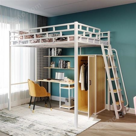 下桌组合床铁艺床成人单人公寓床学生员工宿舍高架床书柜一体