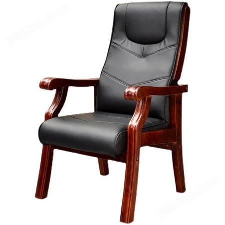 会议室带扶手皮面靠背椅橡木办公椅实木会议培训椅室椅