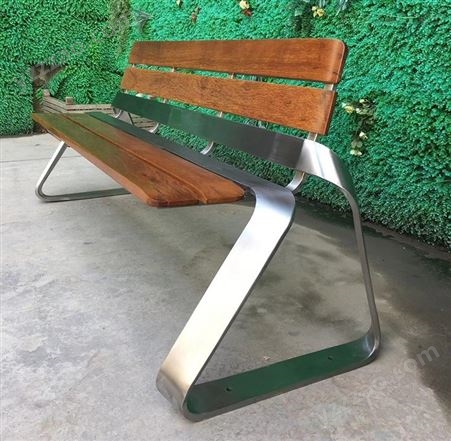 定制不锈钢公园椅户外坐凳实木防腐木长条座椅广场椅院子长排椅JY-WQ-229